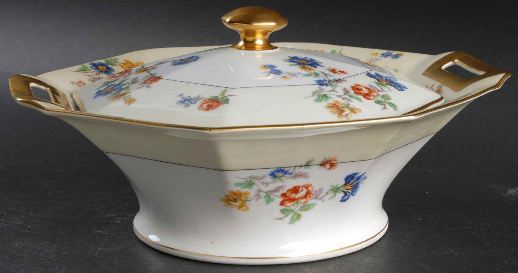 Rose Spray Octagonal Covered Vegetable by Haviland-1