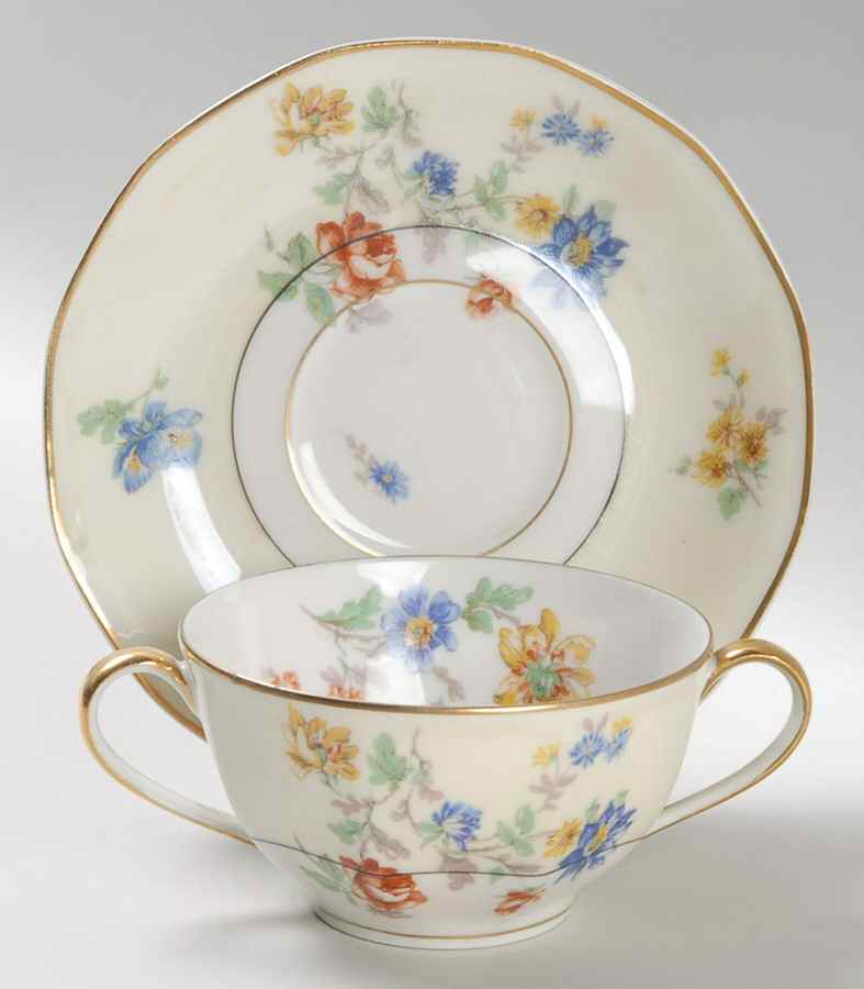 Rose Spray Flat Bouillon Cup & Saucer by Haviland-1