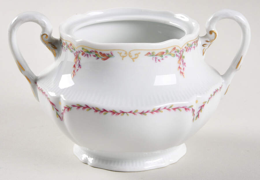 Savoie (Fr, Pink & Green Design) Sugar Bowl No Lid by Haviland-1