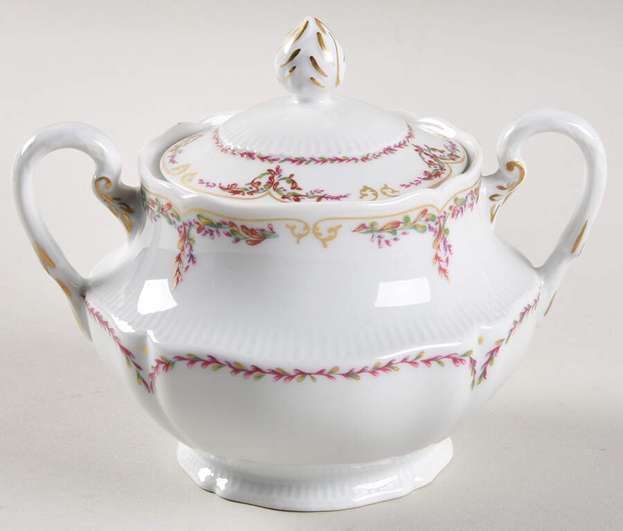 Savoie (Fr, Pink & Green Design) Sugar Bowl & Lid by Haviland-1