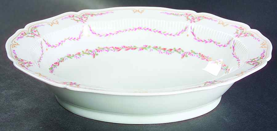 Savoie (Fr, Pink & Green Design) 9" Oval Vegetable Bowl by Haviland-1