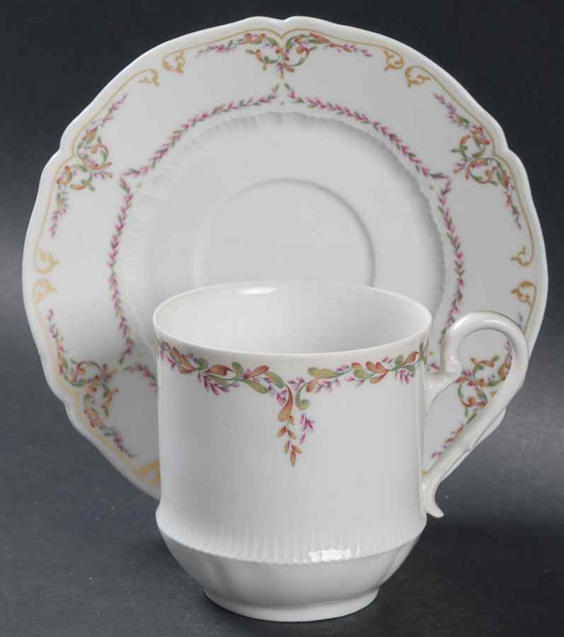 Savoie (Fr, Pink & Green Design) Flat Cup & Saucer Set by Haviland-1