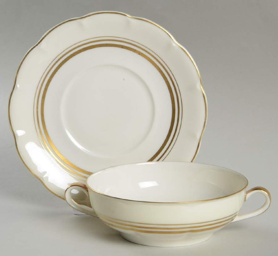 Savoie (Ny, Three Bands of Gold) Flat Cream Soup Bowl & Saucer Set by Haviland-1