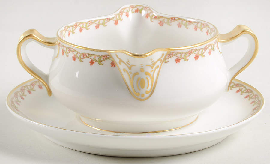 Schleiger 101A Round Gravy Boat/Attached Underplate by Haviland-1