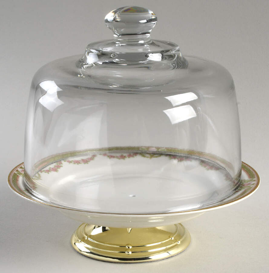 Schleiger 1073A 6 1/2"-7 1/2" Footed Cheese Plate w/ Glass Dome HC by Haviland-1