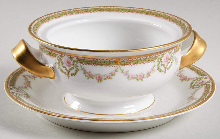 Schleiger 1073A Sauce Boat with Attached Underplate No Lid by Haviland-1