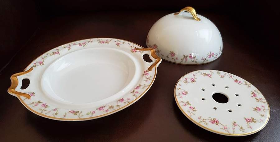 Schleiger 111A Round Covered Butter with Strainer by Haviland-1