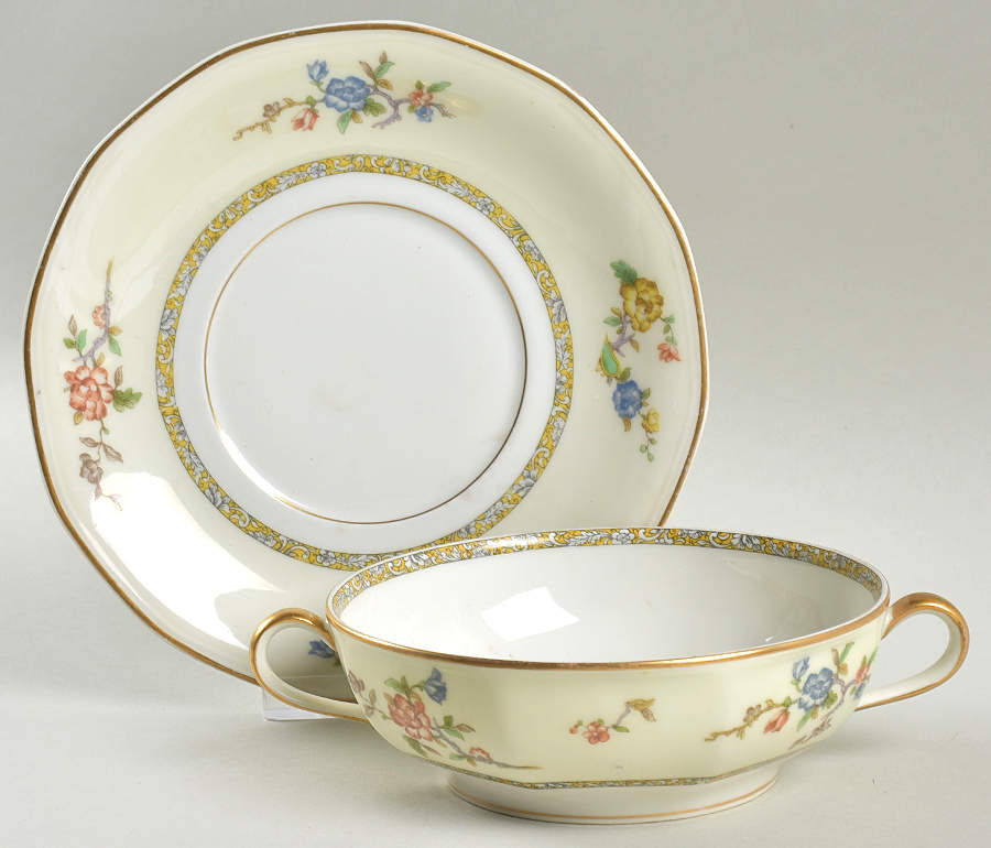 Schleiger 1227 Flat Cream Soup Bowl & Saucer Set by Haviland-1