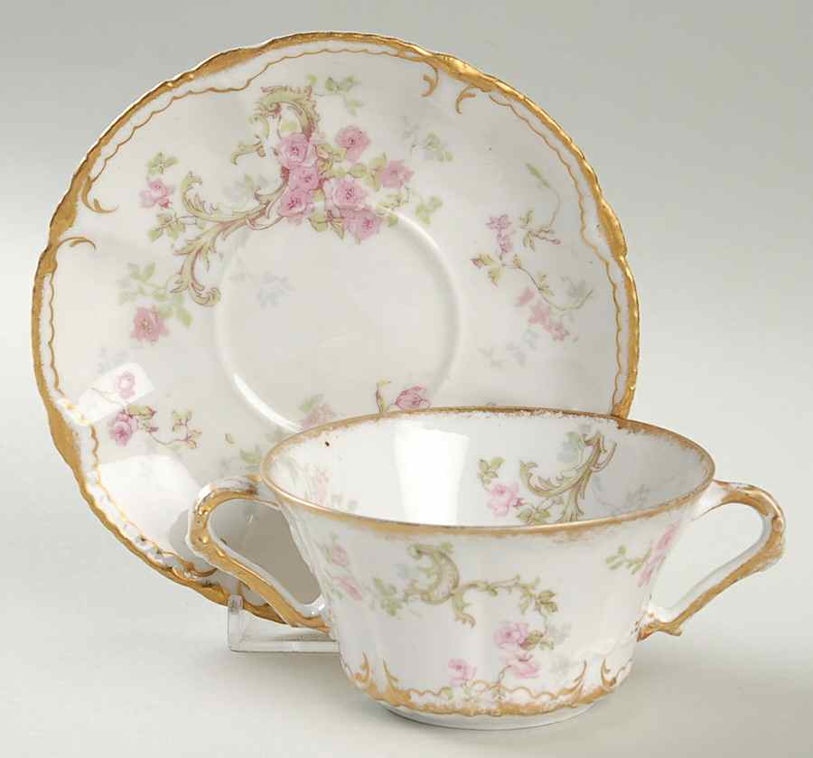 Schleiger 144F Flat Bouillon Cup & Saucer by Haviland-1