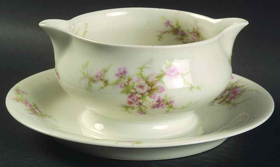 Schleiger 154a (White Background) Gravy Boat with Attached Underplate by Haviland-1