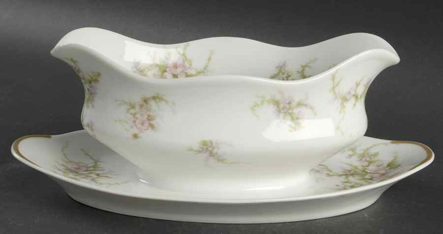 Schleiger 154a (White Background) Gravy Boat with Attached Underplate by Haviland-1
