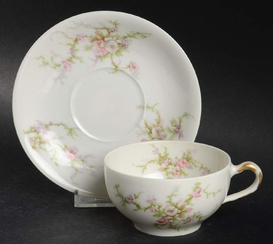Schleiger 154a (White Background) Flat Cup & Saucer Set by Haviland-1