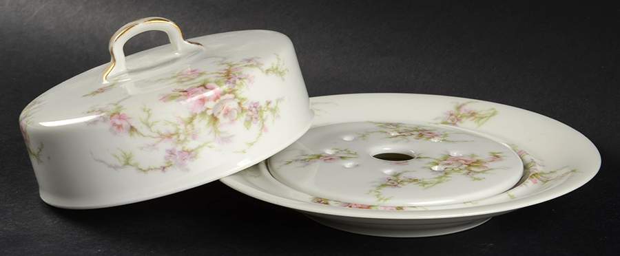 Schleiger 154a (White Background) Round Covered Butter with Strainer by Haviland-1