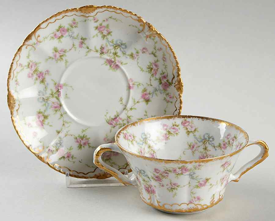 Schleiger 161 Flat Cream Soup Bowl & Saucer Set by Haviland-1