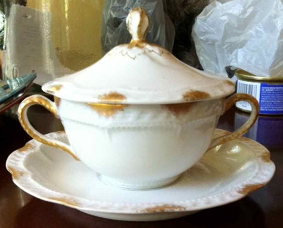 Schleiger 217 Flat Bouillon Cup and Saucer with Lid by Haviland-1