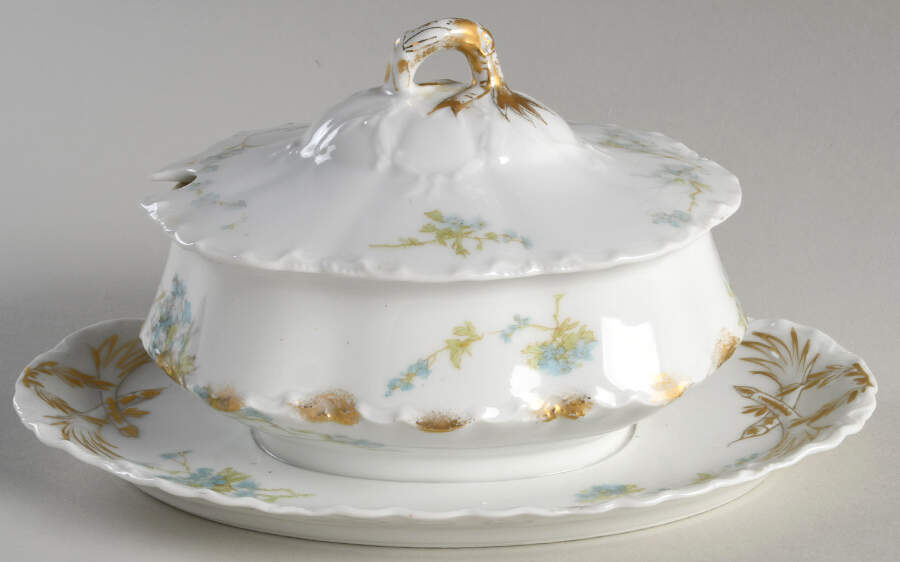 Schleiger 248B Gravy Boat w/Attached Underplate & Lid by Haviland-1