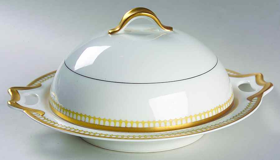 Schleiger 278A Round Covered Butter with Strainer by Haviland-1
