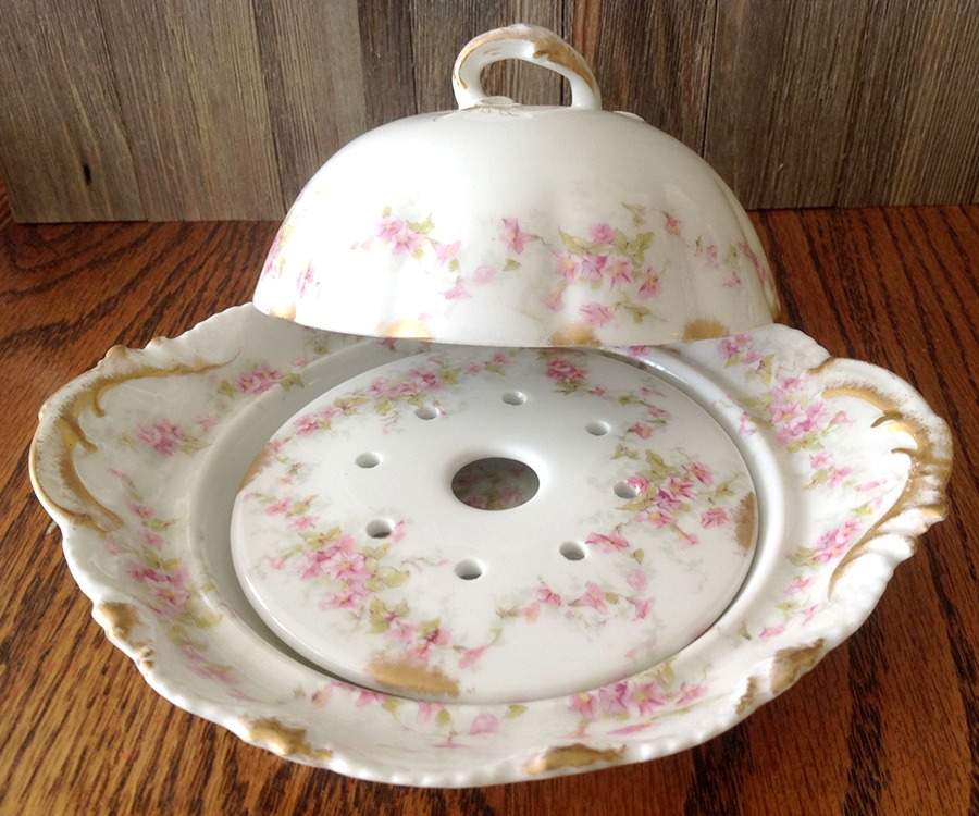 Schleiger 341A Round Covered Butter with Strainer by Haviland-1
