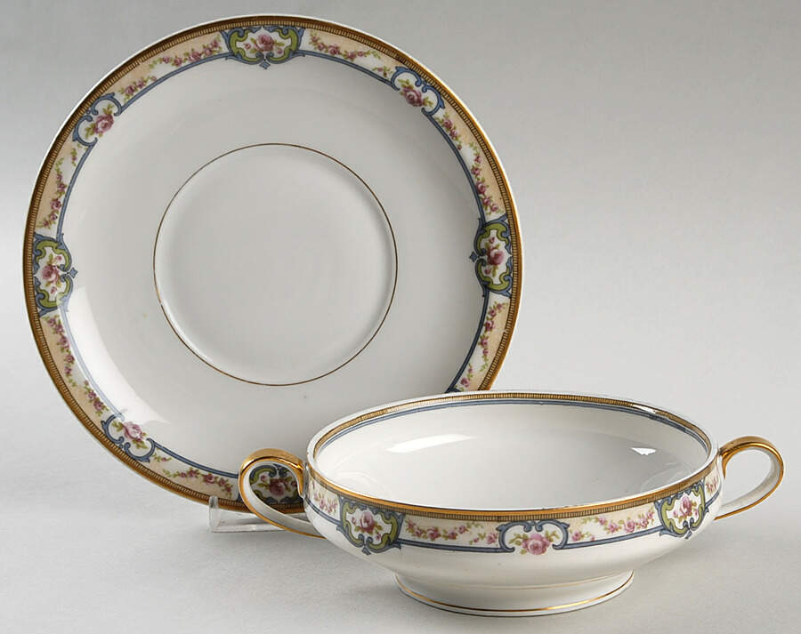 Schleiger 345A Footed Cream Soup Bowl & Saucer Set by Haviland-1