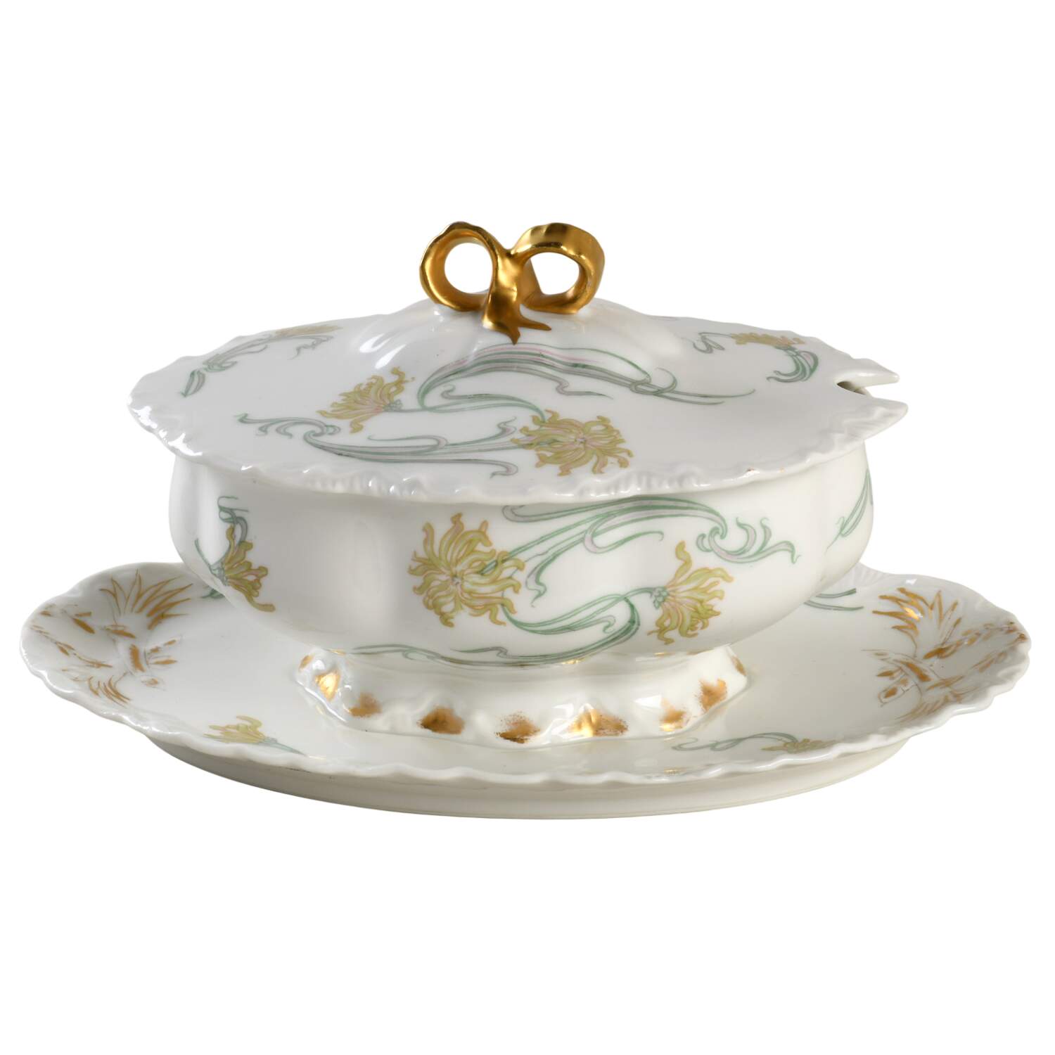Schleiger 492G Gravy Boat w/Attached Underplate & Lid by Haviland-1