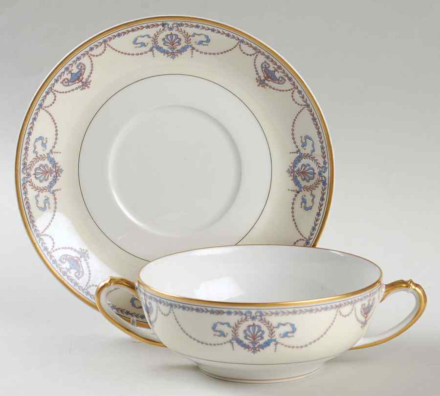 Schleiger 510D Flat Cream Soup Bowl & Saucer Set by Haviland-1
