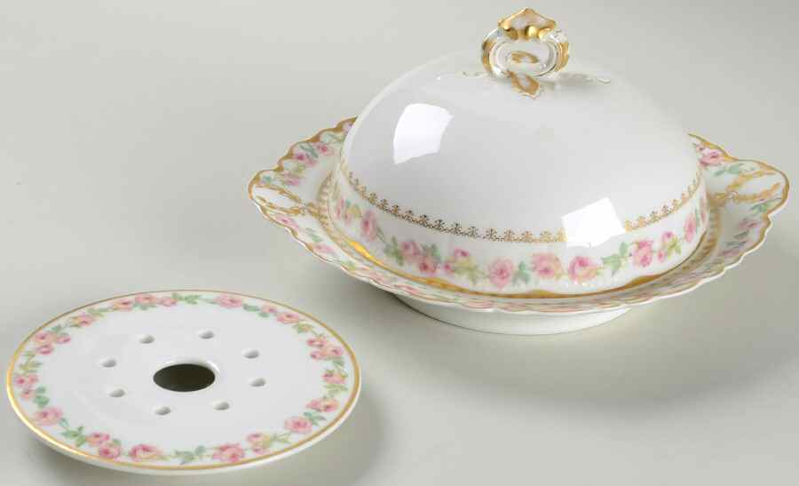 Schleiger 526 Round Covered Butter with Strainer by Haviland-1