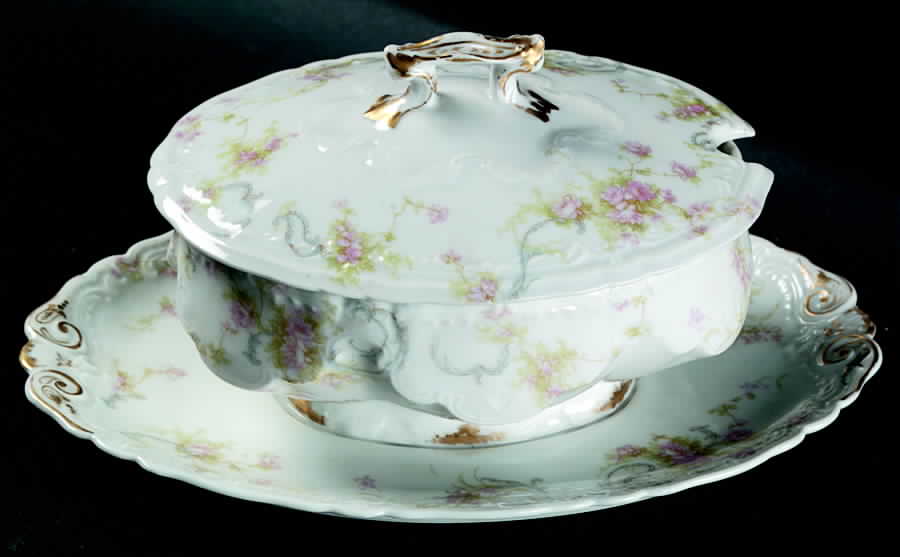 Schleiger 57 Gravy Boat w/Attached Underplate & Lid by Haviland-1