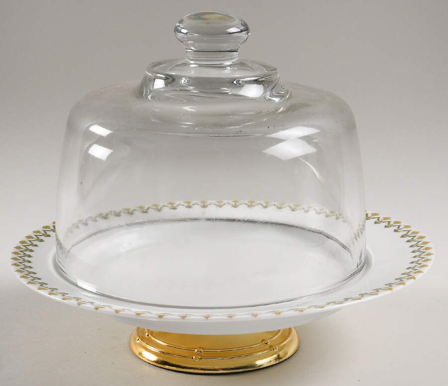 Schleiger 570d 6 1/2"-7 1/2" Footed Cheese Plate w/ Glass Dome HC by Haviland-1