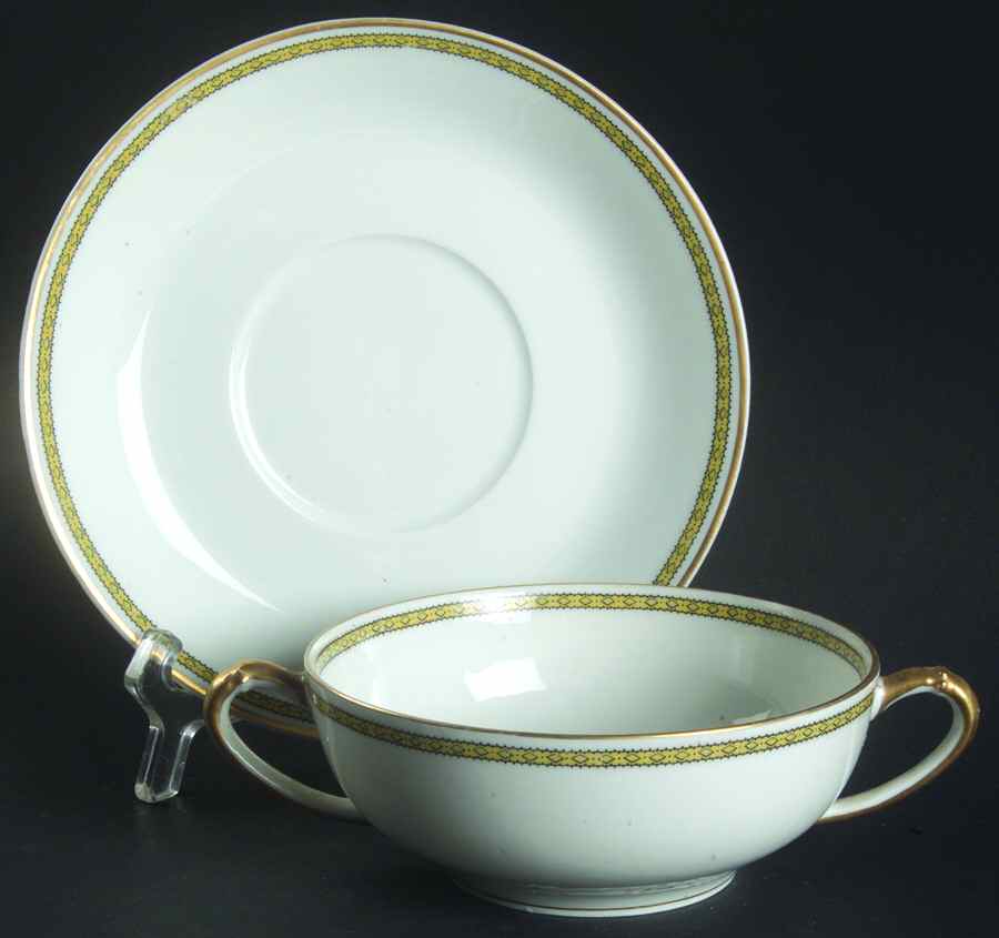 Schleiger 571 Flat Cream Soup Bowl & Saucer Set by Haviland-1