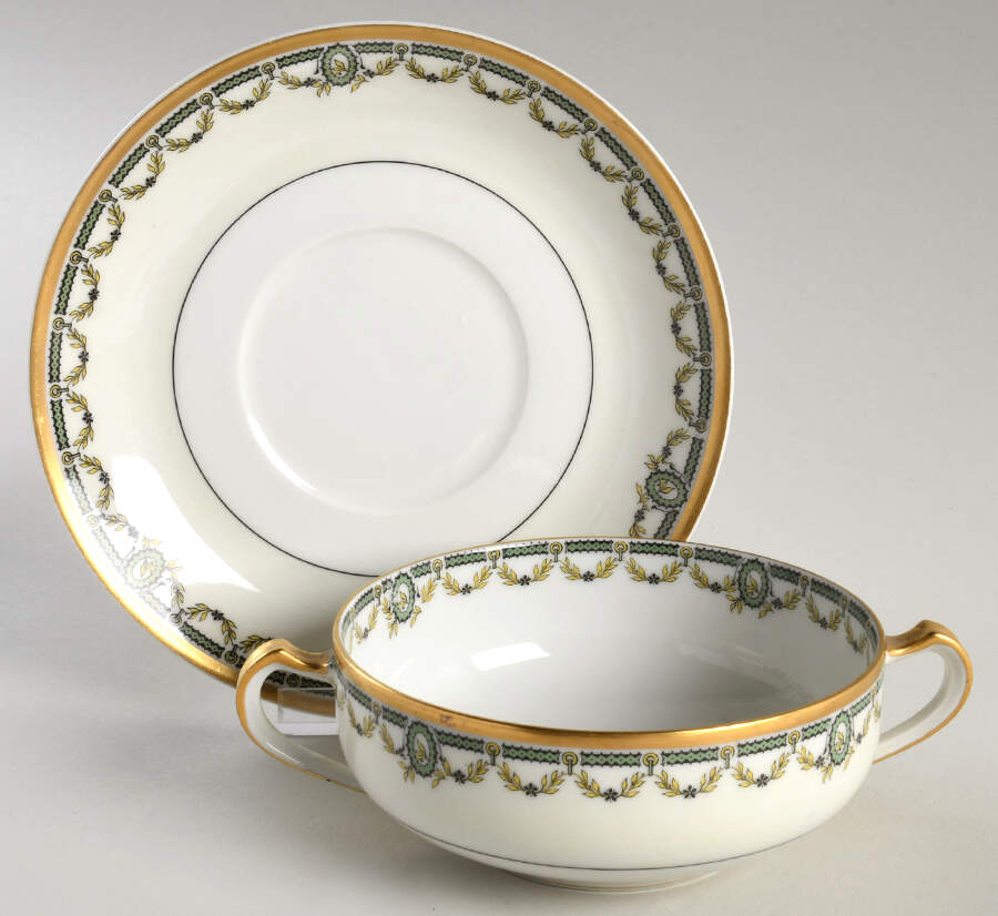 Schleiger 577 Flat Cream Soup Bowl & Saucer Set by Haviland-1