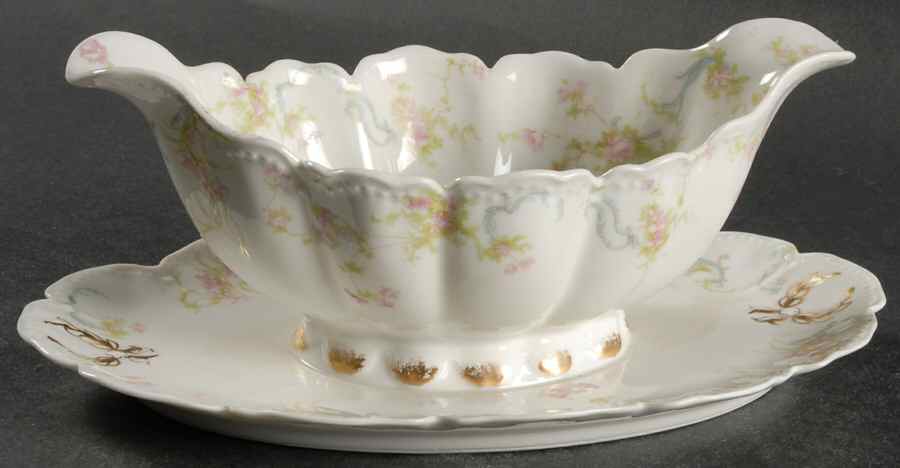 Schleiger 57B Gravy Boat with Attached Underplate by Haviland-1