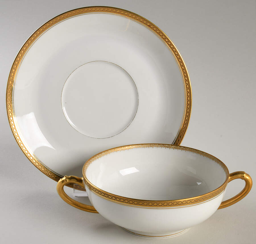 Schleiger 585a Flat Cream Soup Bowl & Saucer Set by Haviland-1