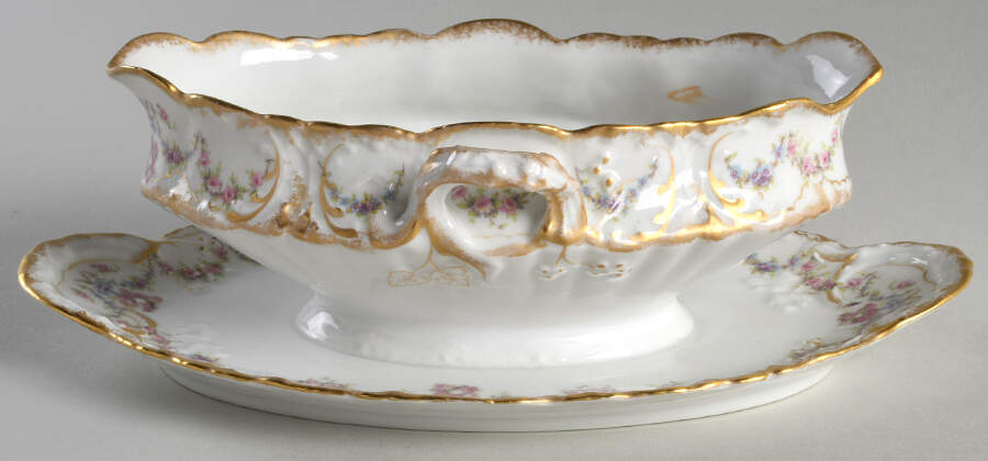Schleiger 597 Gravy Boat with Attached Underplate by Haviland-1