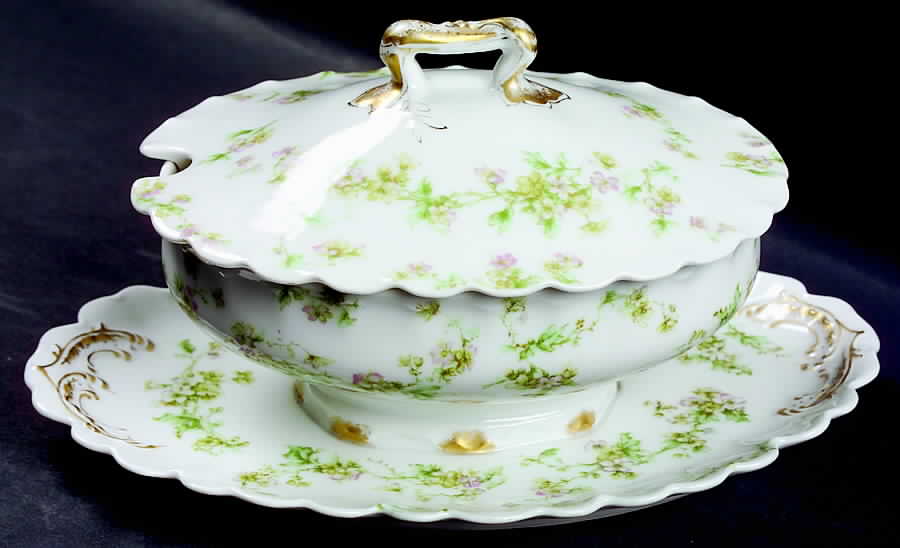 Schleiger 74 Gravy Boat w/Attached Underplate & Lid by Haviland-1