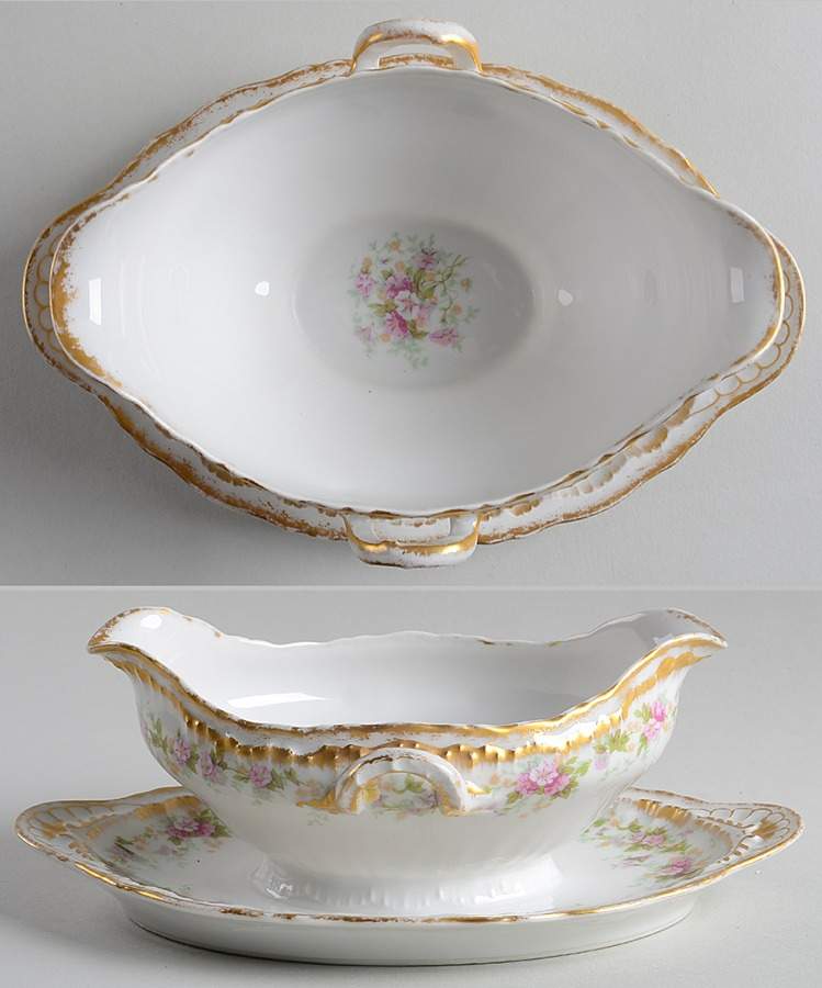 Schleiger 855A Gravy Boat with Attached Underplate by Haviland-1