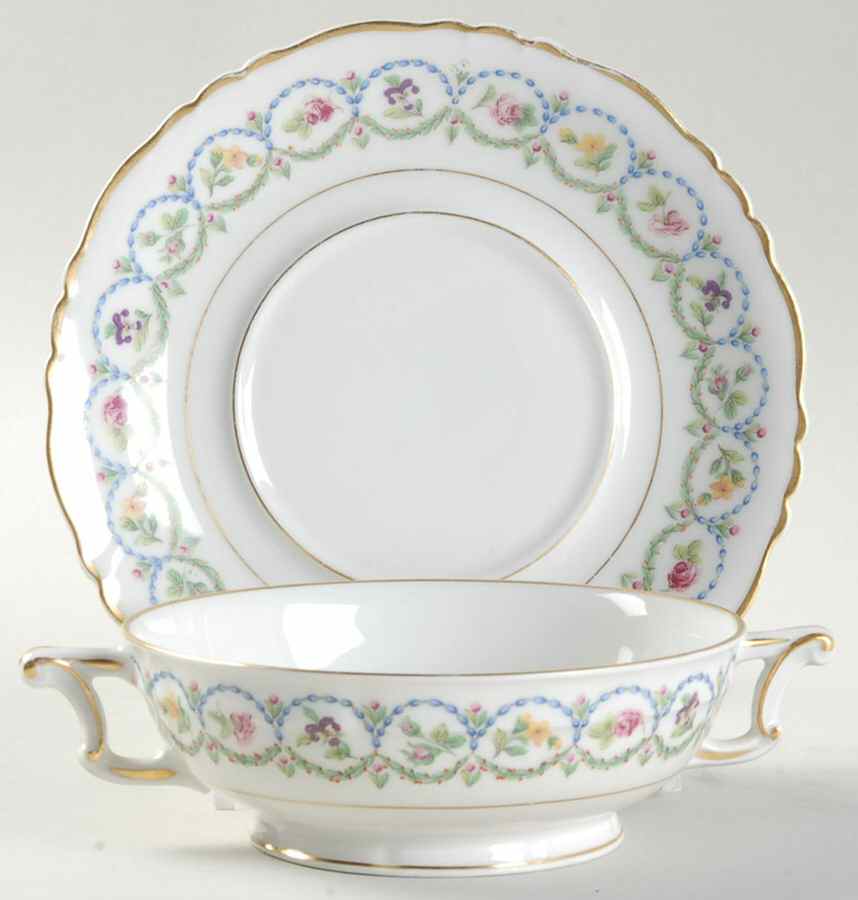 Sevres (Scalloped) Footed Cream Soup Bowl & Saucer Set by Haviland-1