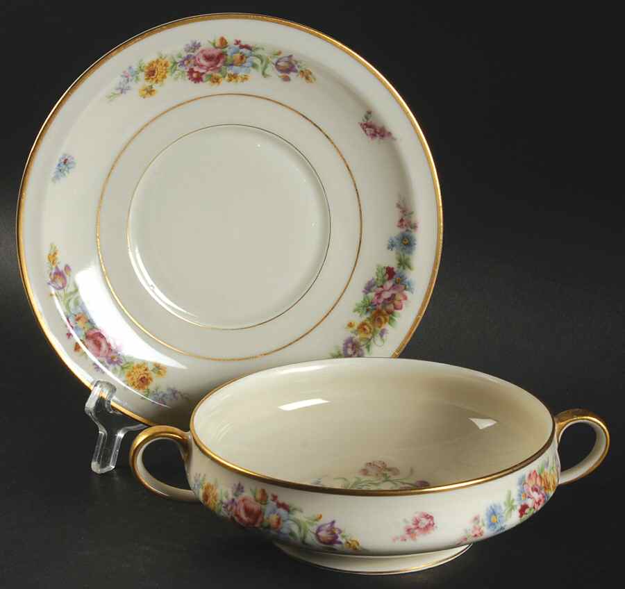 Sevres (Smooth) Footed Cream Soup Bowl & Saucer Set by Haviland-1