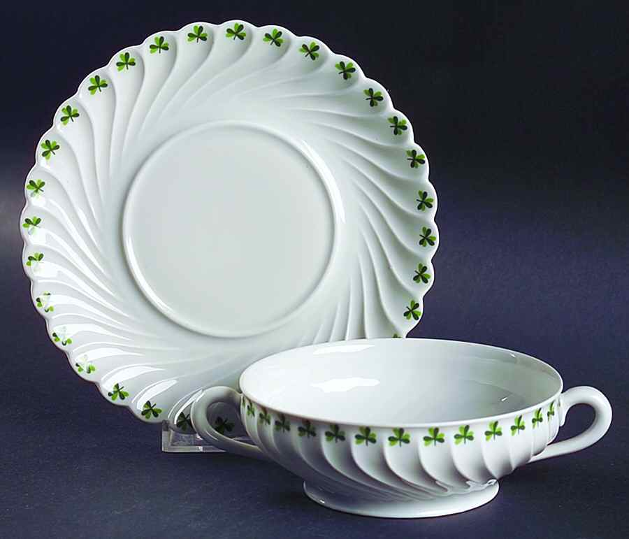 Shamrock Flat Cream Soup Bowl & Saucer Set by Haviland-1