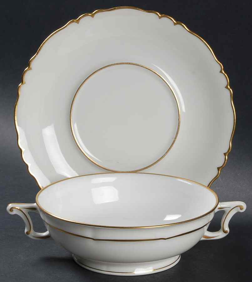 Sheraton (Louis XIV Shape) Footed Cream Soup Bowl & Saucer Set by Haviland-1