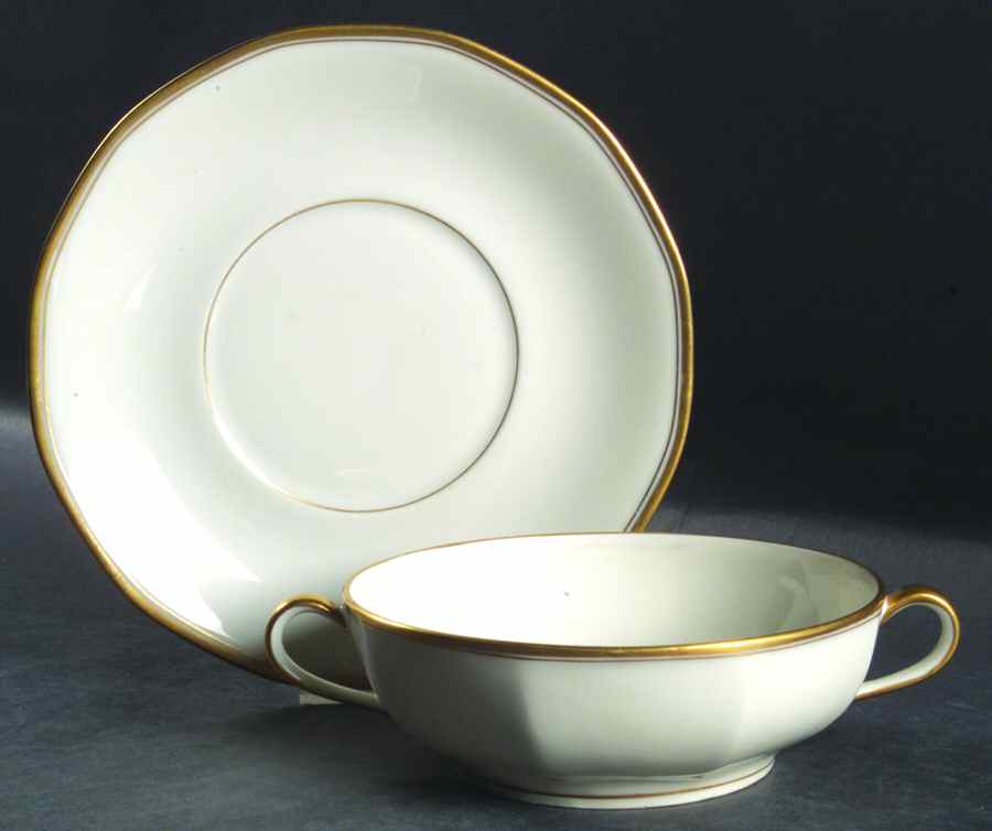 Sheraton (12 Sided) Flat Cream Soup Bowl & Saucer Set by Haviland-1