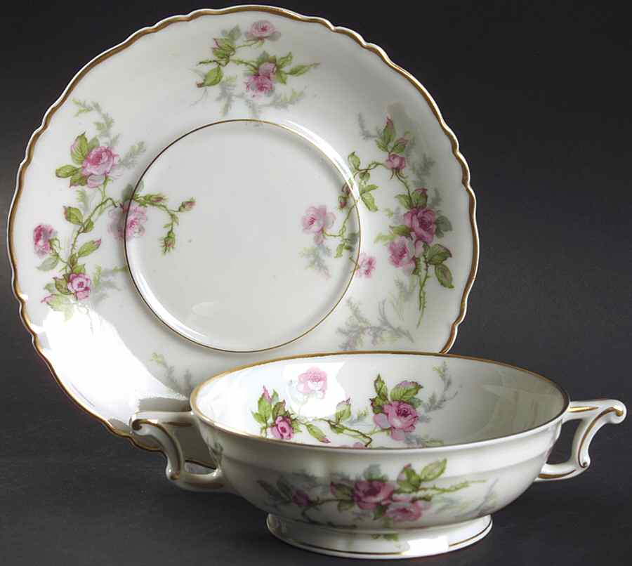 Sylvia White (Louis XIV, Newer) Footed Cream Soup Bowl & Saucer Set by Haviland-1