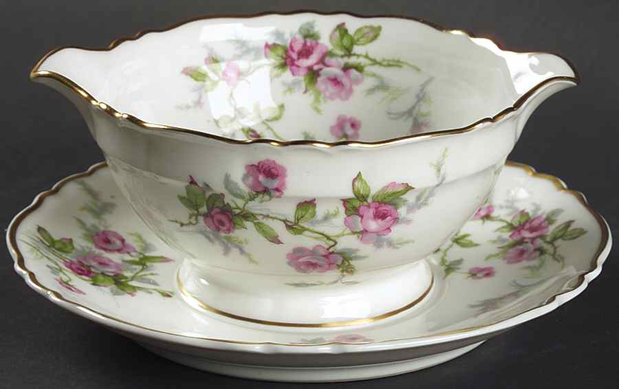 Sylvia White (Louis XIV, Newer) Gravy Boat with Attached Underplate by Haviland-1