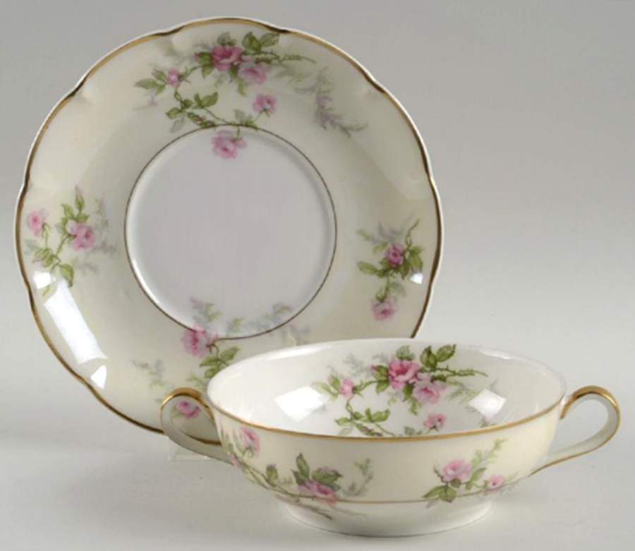 Sylvia Cream (Isle de France, Cream) Flat Cream Soup Bowl & Saucer Set by Haviland-1
