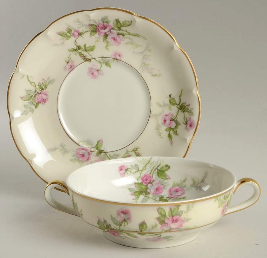 Sylvia Cream (Isle de France, Cream) Flat Cream Soup Bowl & Saucer Set by Haviland-1