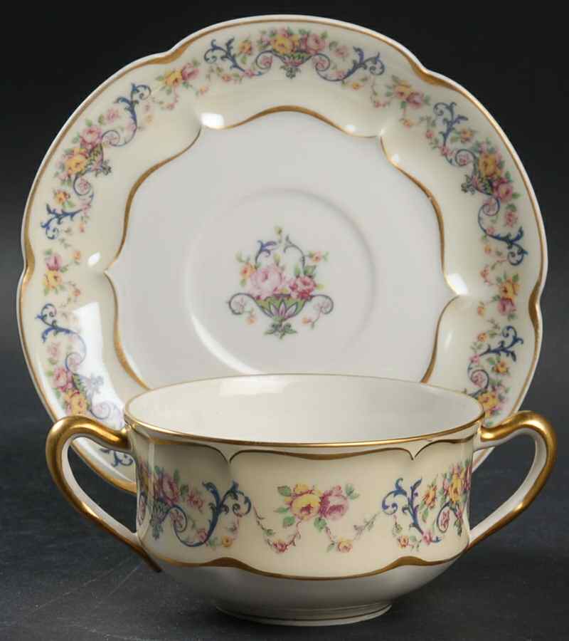 Symphony (Older, Gold Trim) Flat Bouillon Cup & Saucer by Haviland-1