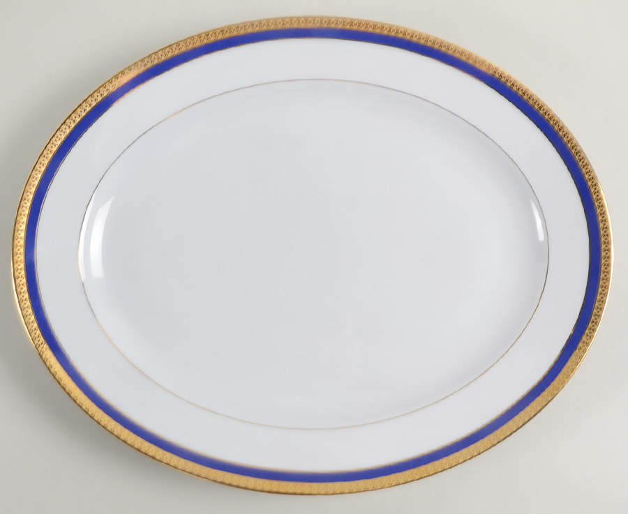 Symphonie Blue (Gold and Blue) 13" Oval Serving Platter by Haviland-1