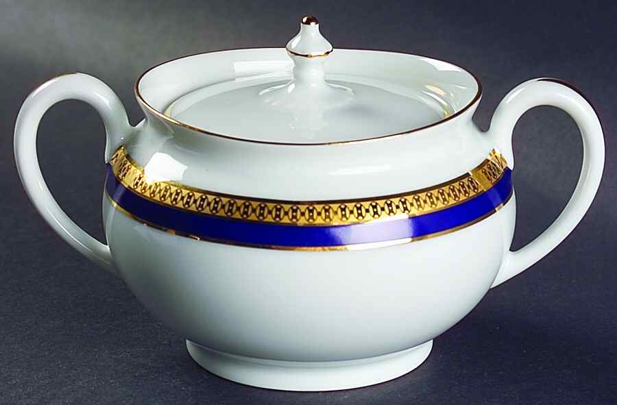 Symphonie Blue (Gold and Blue) Sugar Bowl & Lid by Haviland-1