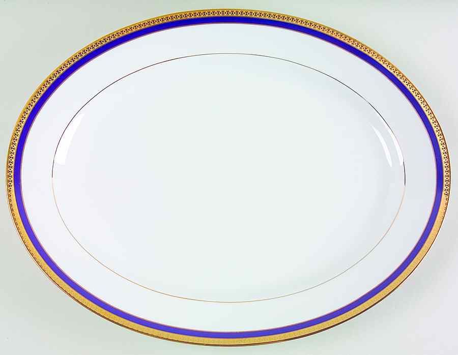 Symphonie Blue (Gold and Blue) 15" Oval Serving Platter by Haviland-1
