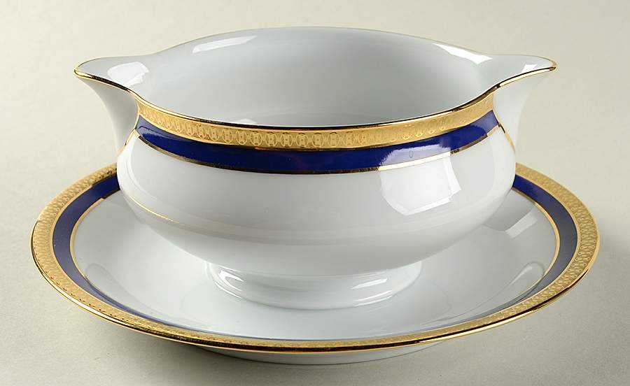 Symphonie Blue (Gold and Blue) Gravy Boat with Attached Underplate by Haviland-1