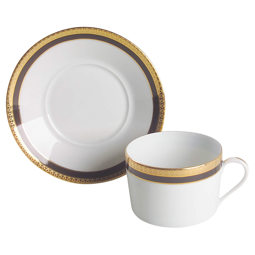 Symphonie Black (Gold and Black) Flat Cup & Saucer Set by Haviland-1